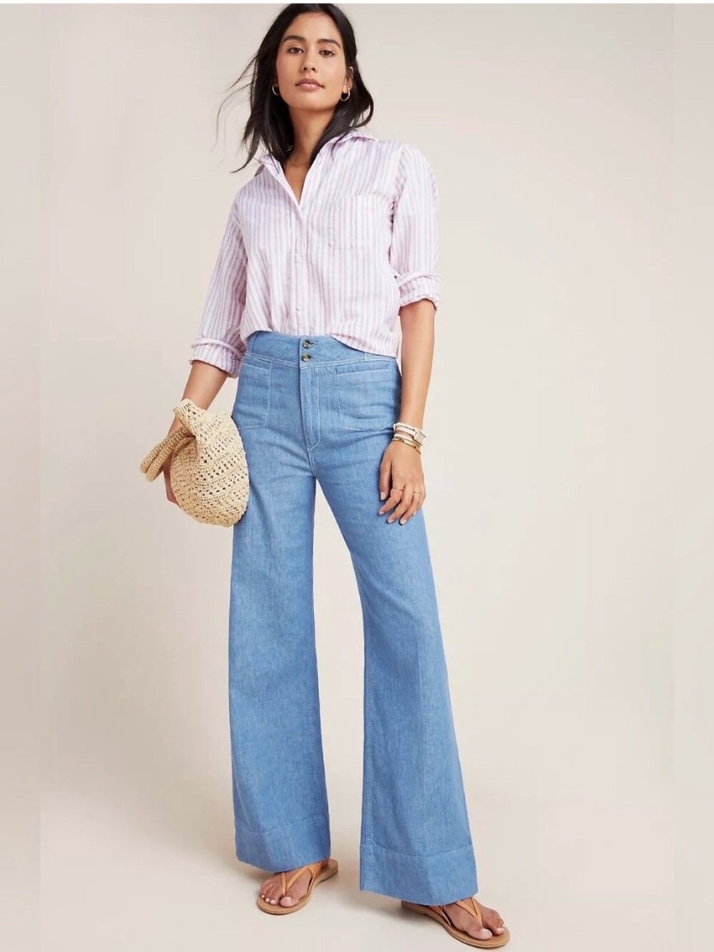Pilcro Light Blue Wide-Leg Jeans by Anthropologie